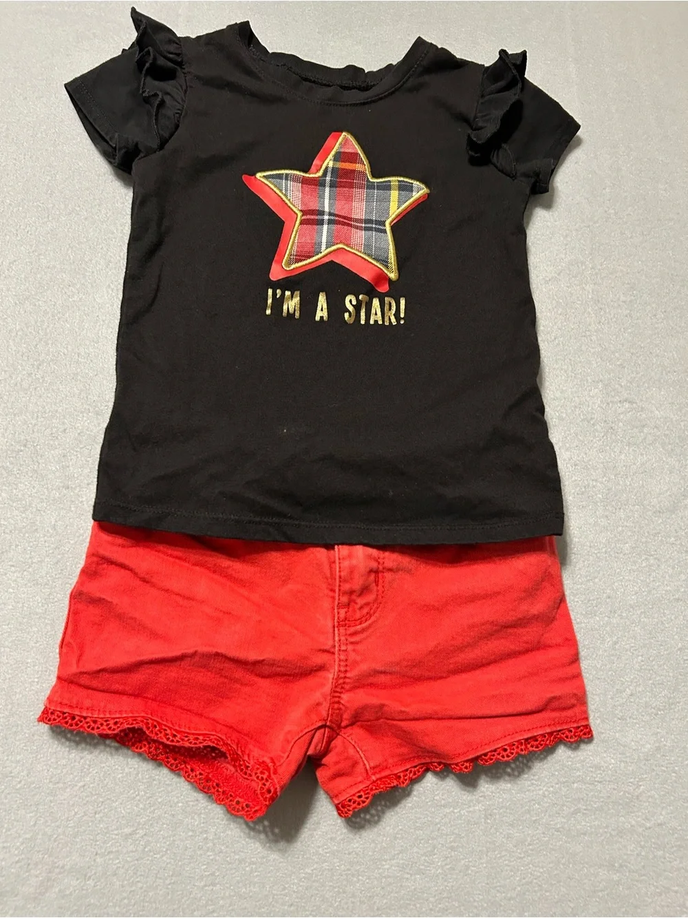 Garanimals Star Ruffle Tee & OshKosh Plaid Pocket Shorts Set Girls 4T